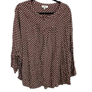 Hayden Women's 3/4 Sleeve Hi/Lo Bohemian Maroon Buttoned Crewneck Size 2XL GUC